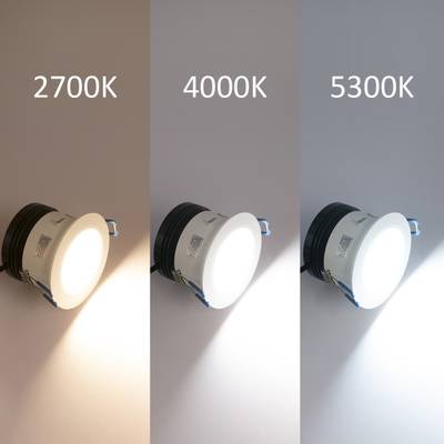 Tři světla LED s barevnou teplotou 2700K (teplá), 4000K (neutrální) a 5300K (studená) osvětlují povrch a zobrazují různé tóny světla.