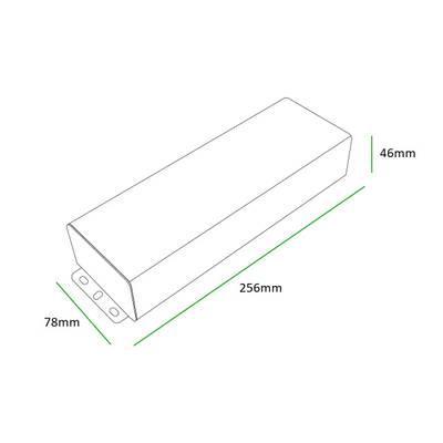 Schéma obdélníkového boxu o délce 257 mm, šířce 71 mm a výšce 48 mm, který je ideální pro řešení skladování osvětlení LED.
