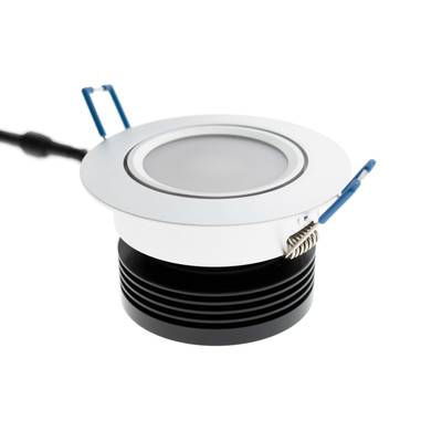 Kruhové svítidlo LED downlight s kabeláží a zeleným ovladačem LED na bílém pozadí pro energeticky účinná řešení osvětlení.