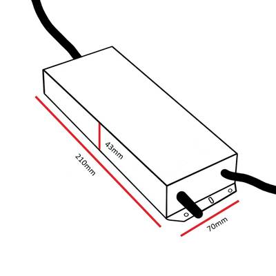 Schéma obdélníkového objektu o rozměrech 210 mm x 43 mm x 70 mm, ideální pro vizualizaci rozměrů a instalačních prostorů LED osvětlení.
