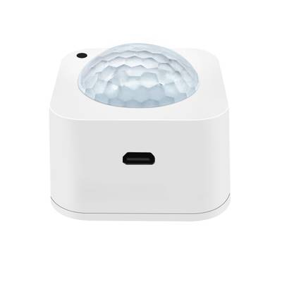 Senzorové zařízení ve tvaru kopule s bočním portem, ideální pro automatizaci osvětlení LED a integraci do inteligentní domácnosti.