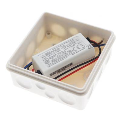 Bílá propojovací krabice pro LED osvětlení s elektronickým napájením, vnitřní kabeláž pro připojení LED svítidla.