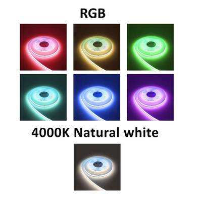 RGB LED pásková světla: červená, zelená, modrá, žlutá, azurová, fialová, 4000K off-white pásková světla.