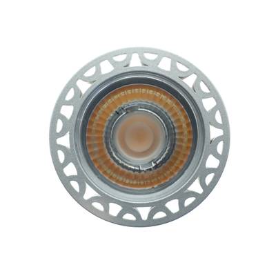 Kulatá LED lampa, stříbrný rámeček, oranžový akcentní kroužek, energeticky účinný světelný prvek na bílém pozadí.