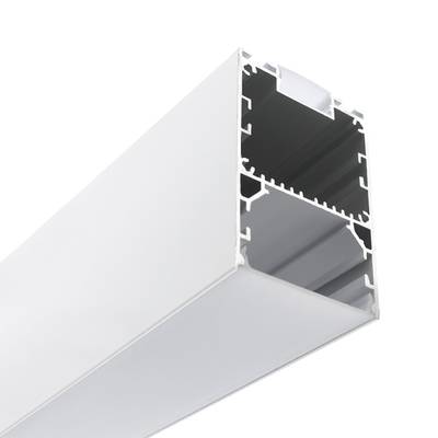 Hliníkový profil pro LED pásky – ZAVĚŠOVACÍ, obousměrný, 51 × 76 × 3000 mm, s lanem, matně bílý