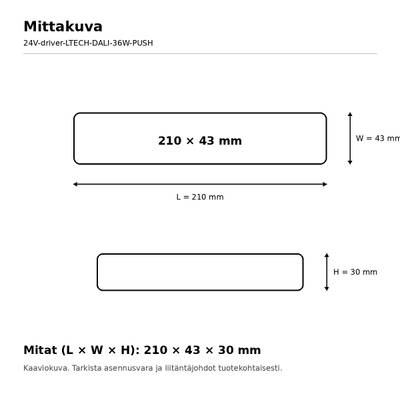 LED napájecí zdroj, 24 V, 36 W, LTECH, DALI-2 DT6 / PUSH-DIM, IP20
