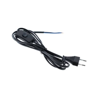 Černý evropský napájecí kabel s vypínačem a dvěma viditelnými vodiči, ideální pro osvětlení LED.