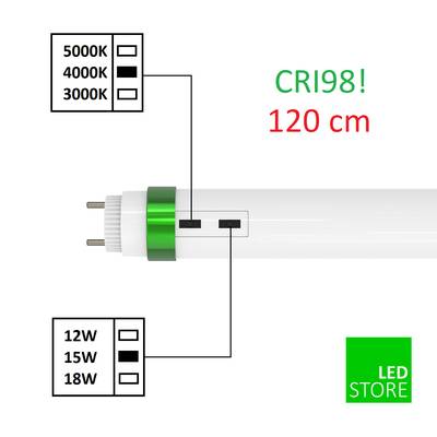 LED trubice T8 3 v 1, 12W/15W/18W, 120cm, 3000K/3800K/5000K, CRI 97