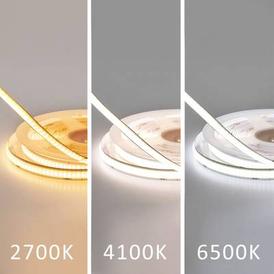 LED pásky: 2700K teplé, 4100K neutrální, 6500K studené bílé světlo vedle sebe.