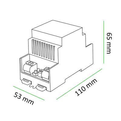 Čárový výkres elektronického zařízení LED o rozměrech 110x65x53 mm pro účinné řešení pohybového osvětlení LED.