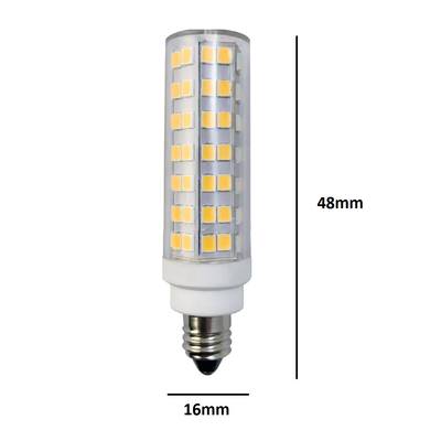 Energeticky účinný LED hořák na kukuřici, šroubovací patice, čirý kryt se žlutými diodami. Kompaktní velikost: 48 mm výška x 16 mm šířka. Ideální pro osvětlení v interiéru.