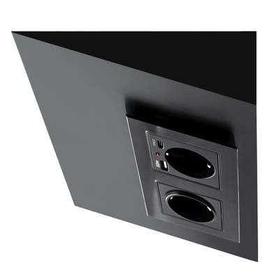 Nízkoprofilová úhlová zásuvka na vaření, 2 zástrčky + nabíjecí porty USB-A a USB-C, černá