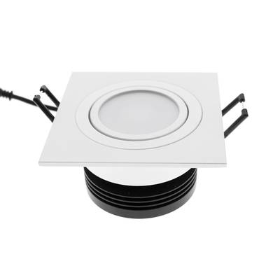Čtvercové vestavné svítidlo LED s bílým lemováním, nastavitelné držáky; energeticky úsporné osvětlení pro moderní interiéry.