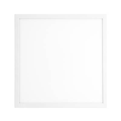 Čtvercový bílý rám s minimalistickým designem na čistém bílém povrchu, ideální pro moderní displej s LED osvětlením. Čistý a moderní vzhled na bílém pozadí.