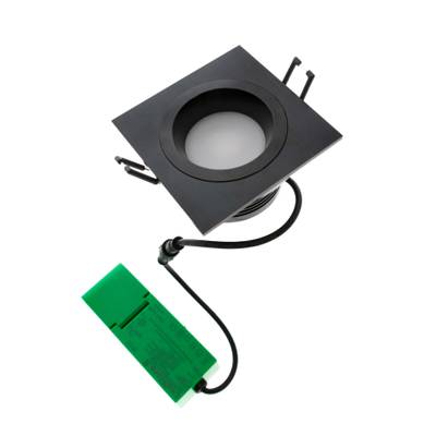 Obdélníkové vestavné svítidlo LED, černé tělo, pevné zapojení, zelený elektronický modul - moderní a energeticky úsporné řešení osvětlení.