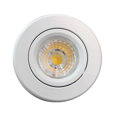 Detailní záběr bílého kulatého zapuštěného stropního svítidla LED s viditelnou žárovkou a reflexním povrchem pro optimální osvětlení.