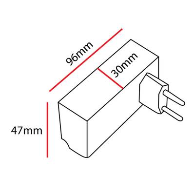 Napájecí zdroj LED osvětlení, obdélníkový adaptér 96x30x47 mm, včetně zástrčky pro instalaci svítidla.