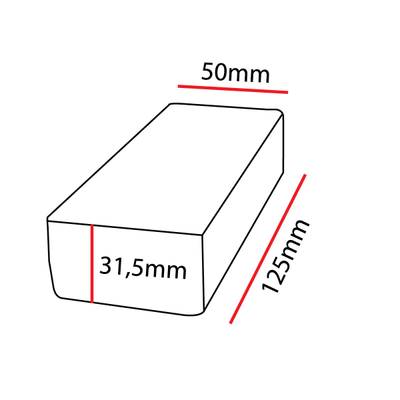 Obrázek obdélníkového hranolu o rozměrech 50 mm x 125 mm x 31,5 mm, který je ideální pro sestavy a návrhy osvětlení LED.