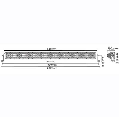 Schéma světelné lišty LED o rozměrech 890 mm (D) x 100 mm (Š) x 60 mm (H) zobrazující boční držák pro optimalizované řešení osvětlení.