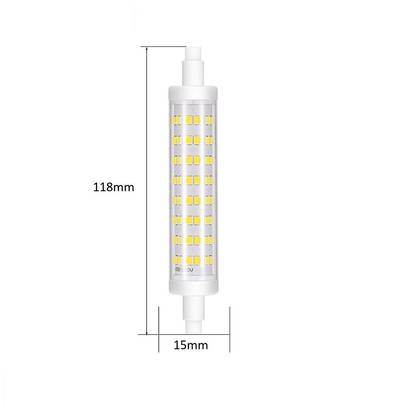 Detailní záběr LED lampy s průhledným krytem, který odhaluje žluté diody; rozměry 118 mm x 15 mm. Ideální pro efektivní a moderní řešení osvětlení.