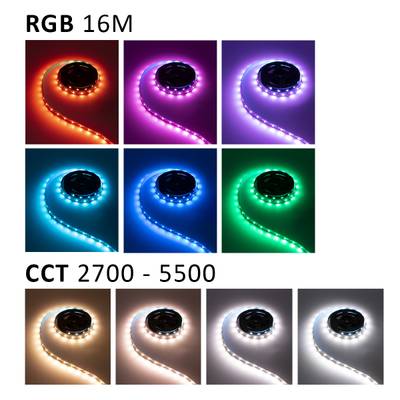 Světelné LED pásky mají RGB 16M barev a nastavitelnou CCT v rozmezí 2700-5500 a nabízejí řadu úrovní jasu pro přizpůsobitelné osvětlení.