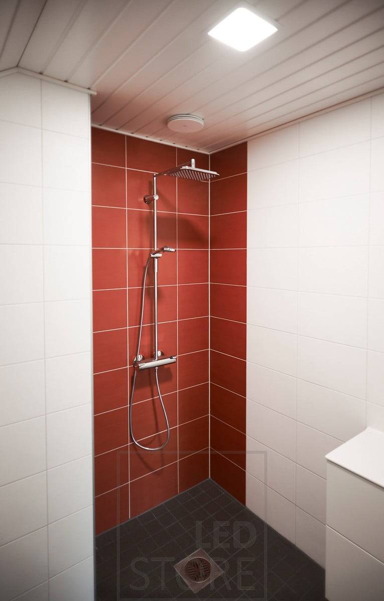 Koupelnové osvětlení s led panelem. Všestrannost led panelu zvyšuje skutečnost, že LED panelová svítidla LedStore jsou odolná proti vlhkosti (IP44 a IP54) a stmívatelná. Ledstore.fi
