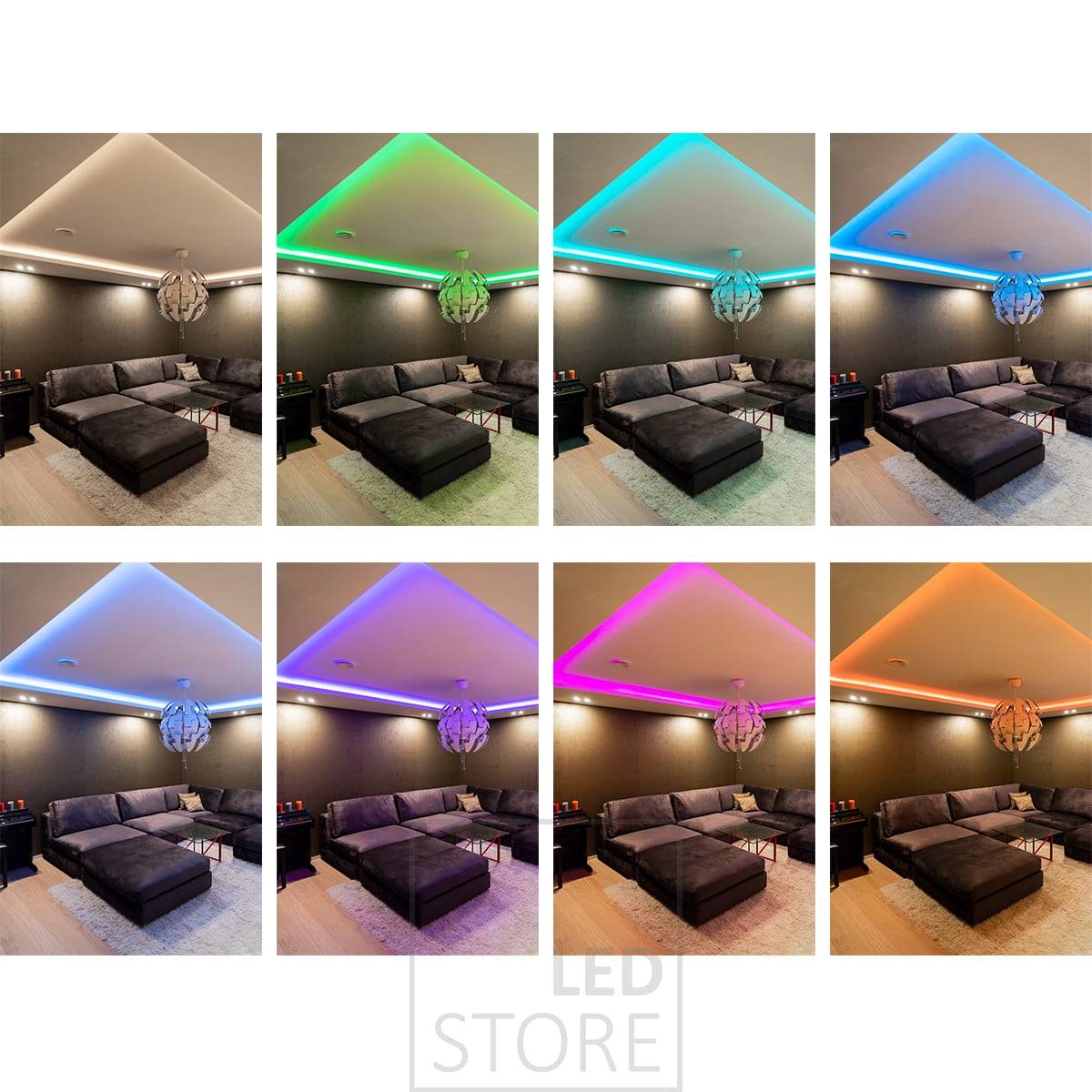 Přizpůsobitelné náladové osvětlení s LED páskem RGB+W. Ledstore.fi