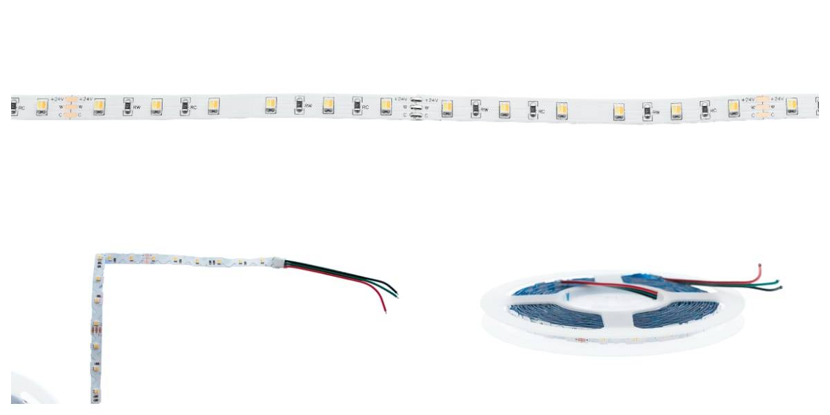 Existují různé typy LED pásků CCT. Například výše uvedený rovný LED pásek je třeba v rozích seříznout. Spodní ohýbatelný LED pásek se v rozích ohýbá dobře, ale hliníkový profil musí být přesně přiložen k okraji.