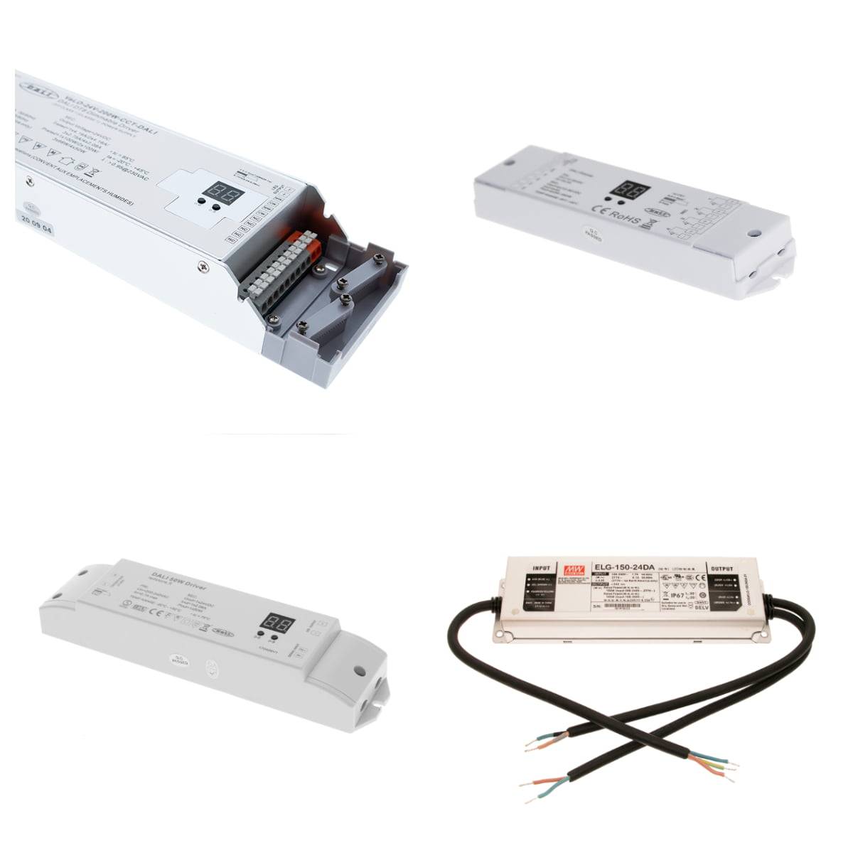 Transformátory DALI2 vhodné pro programování monochromatických stmívatelných svítidel, bodových svítidel, pásků a panelů s nastavitelnou teplotou barev nebo RGB LED pásků s nastavitelnou barvou v systému free@home, v závislosti na typu.