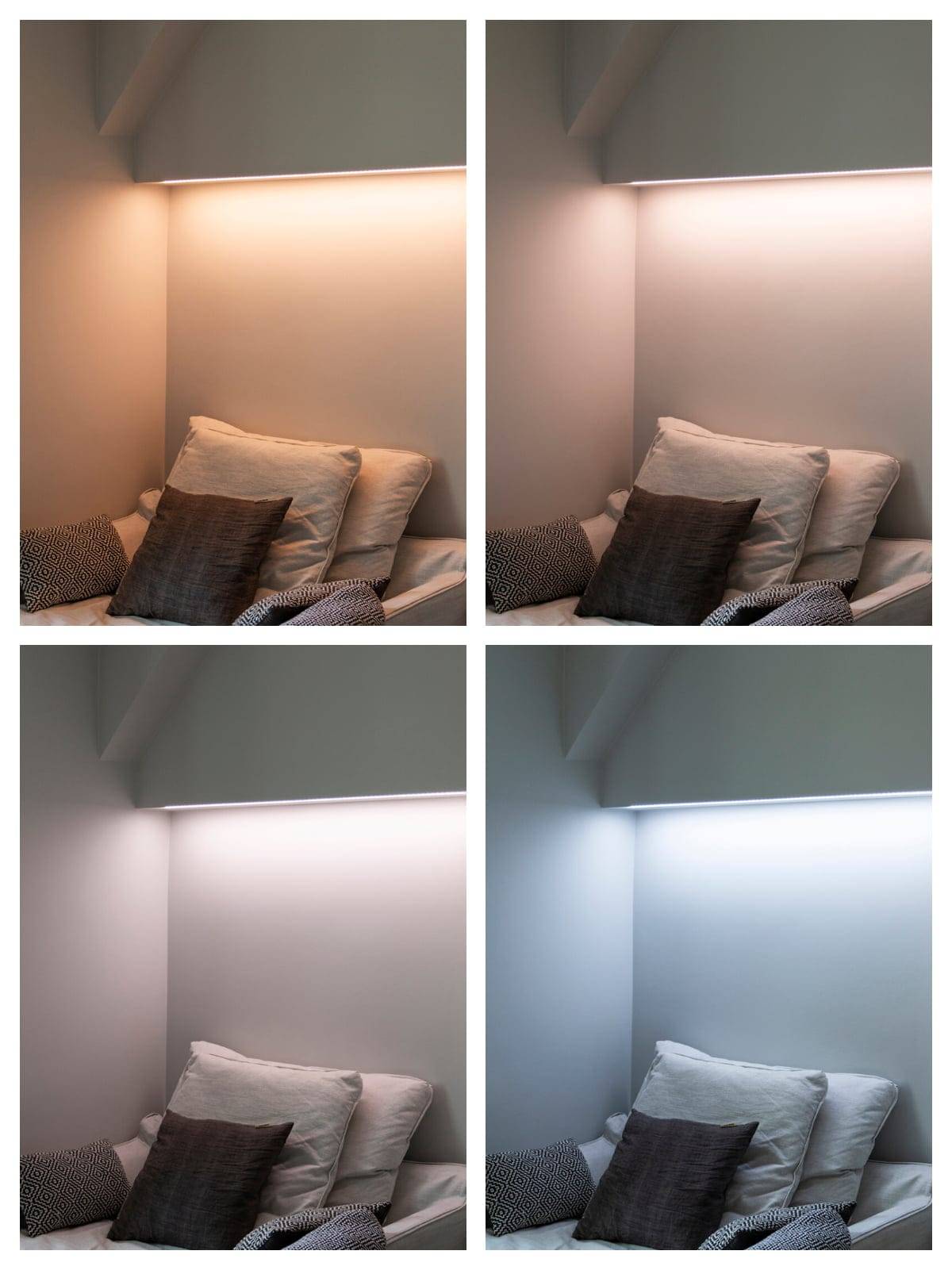 Barevná teplota nastavitelná LED páska v čtecím koutku, LedStore.fi