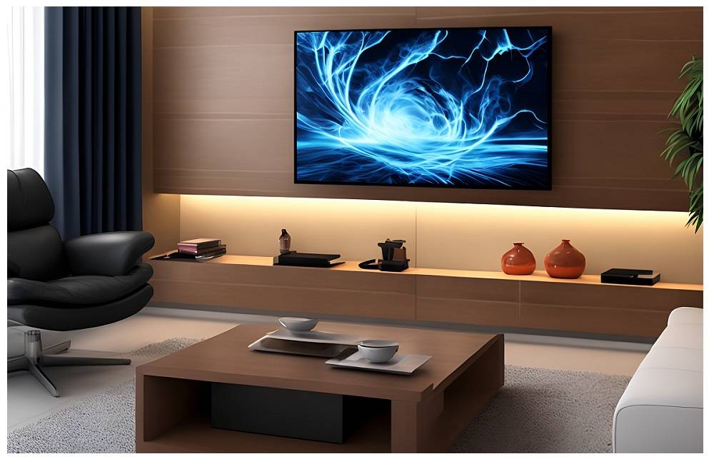 Led pásky na mřížích v televizní místnosti