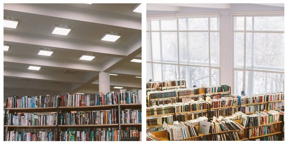 Led osvětlení v designu osvětlení a přirozené světlo v knihovně