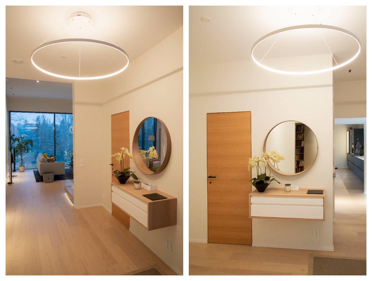 Interiérové osvětlení LedStore, lampa RINKELI ve stropě chodby bílá kulatá a minimalistická lampa.