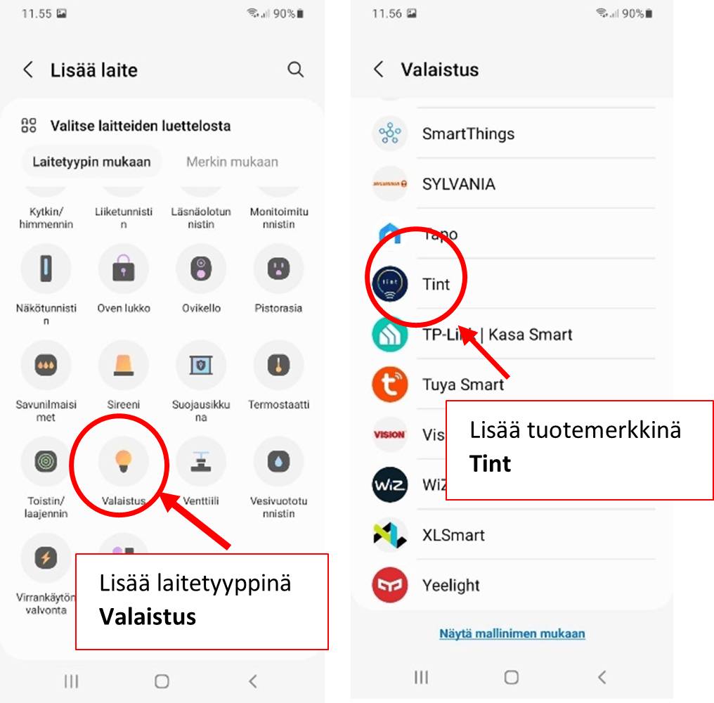 Všechna zařízení Zigbee jsou připojena ke skupině Osvětlení. Jako označení produktu vyberte možnost Tint.