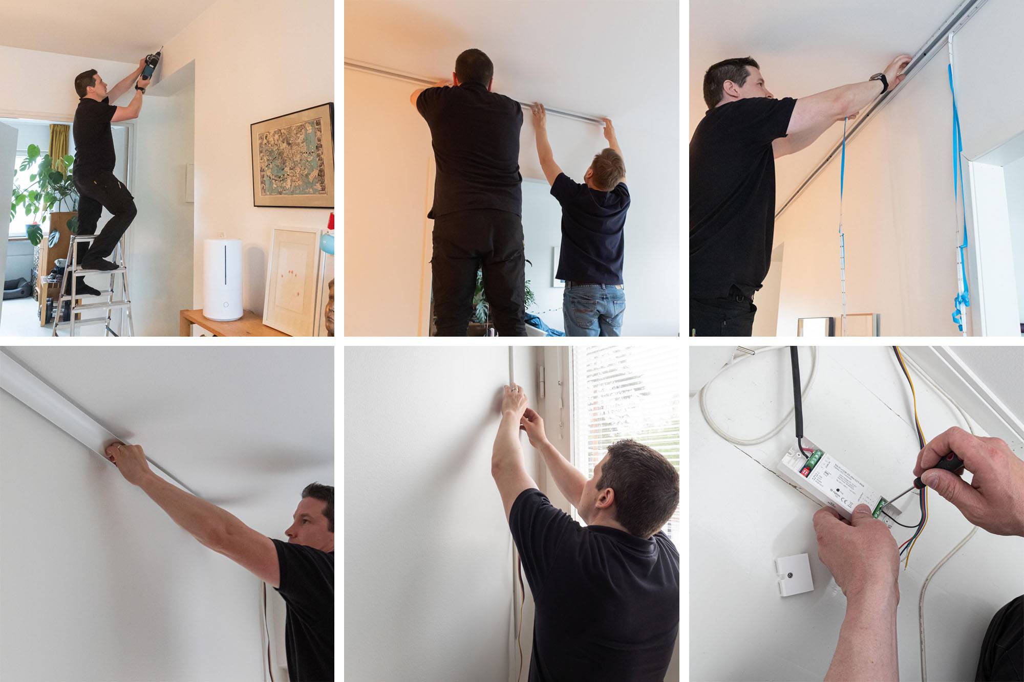 Instalace LED pásků RGB+CCT na nepřímém profilu 3 oblouků. Obrázky ukazují všechny kroky.