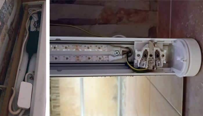 LED pásek namontovaný na starém rámu zářivky.