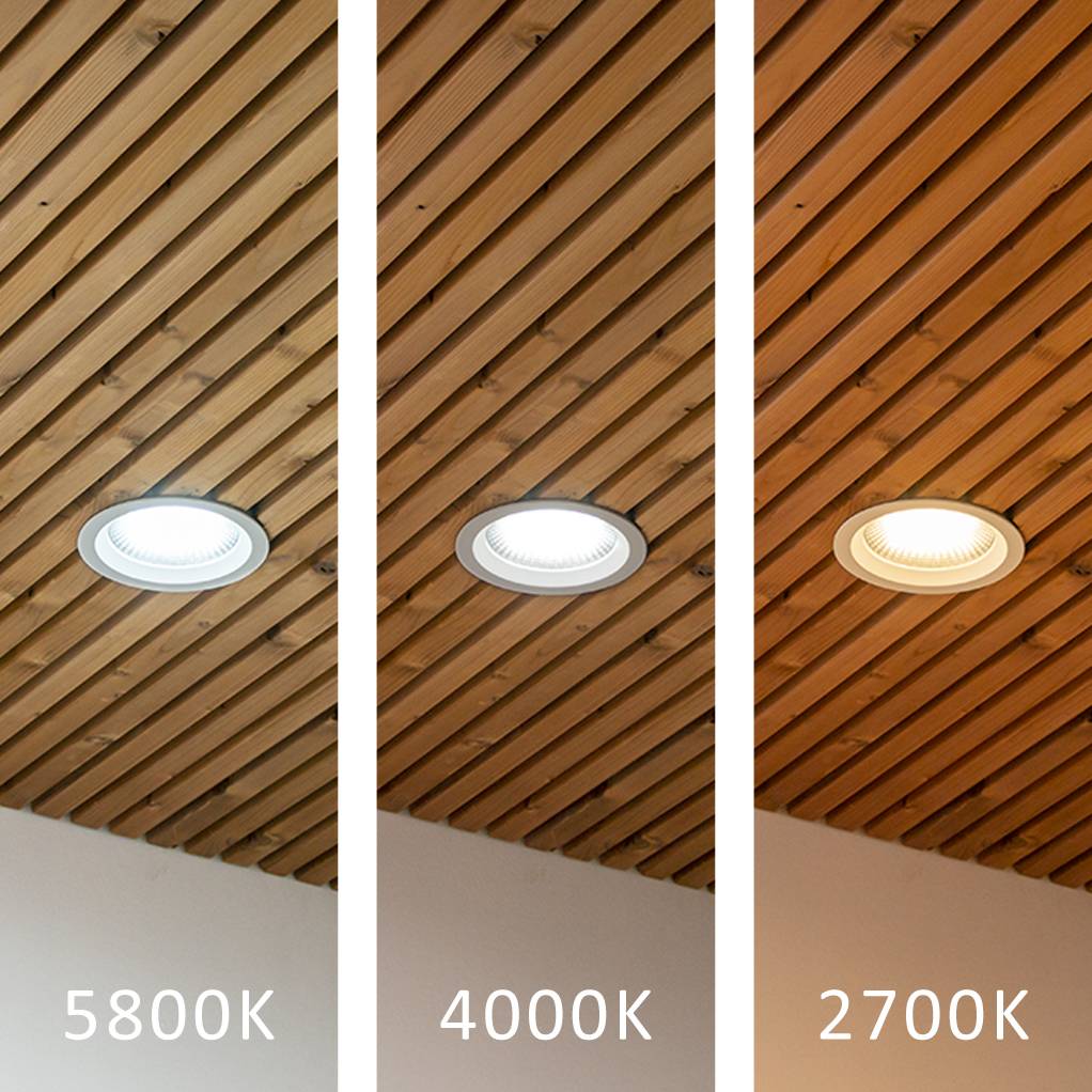 Hluboký zářič EYE ve stropním pásu s plynulou regulací teploty barev (CCT). Ledstore.fi